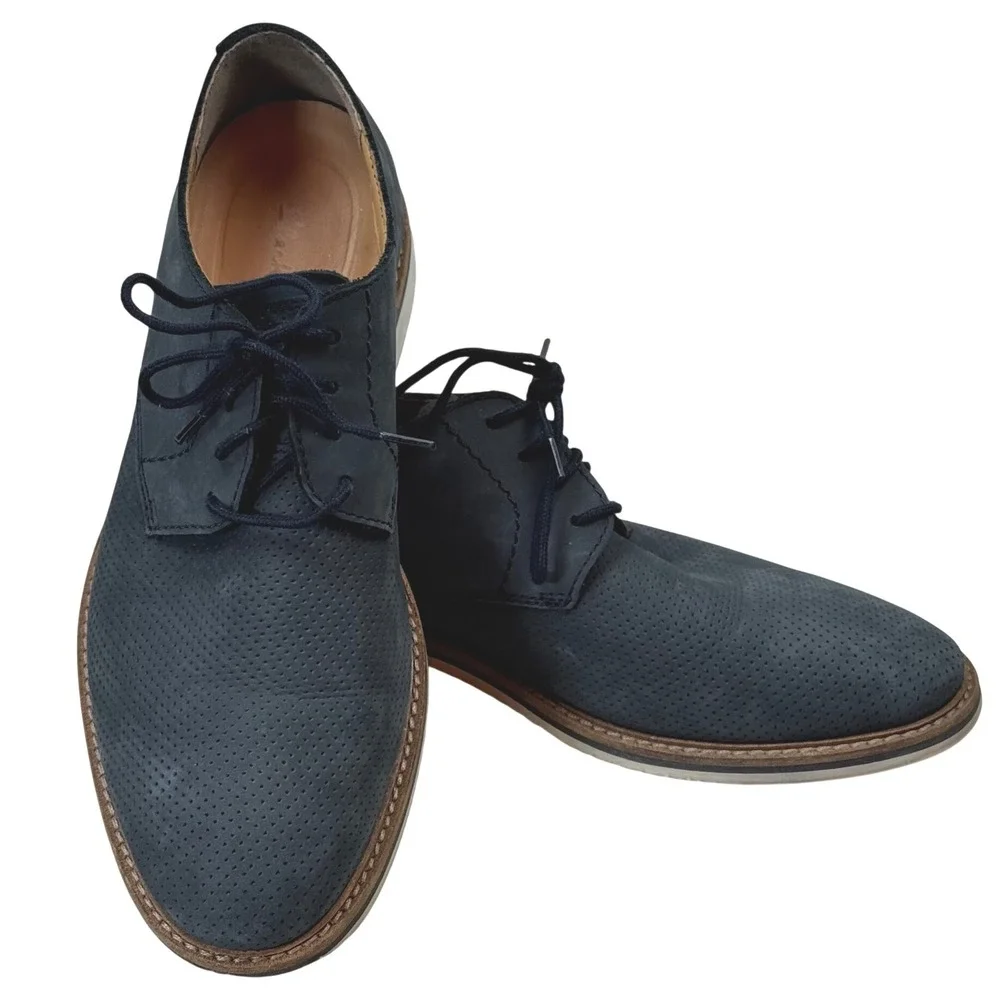 Clarks Derby Oxford Lace Up Dress Shoes 9.5 Mens‎ Navy Blue Perforated Leather